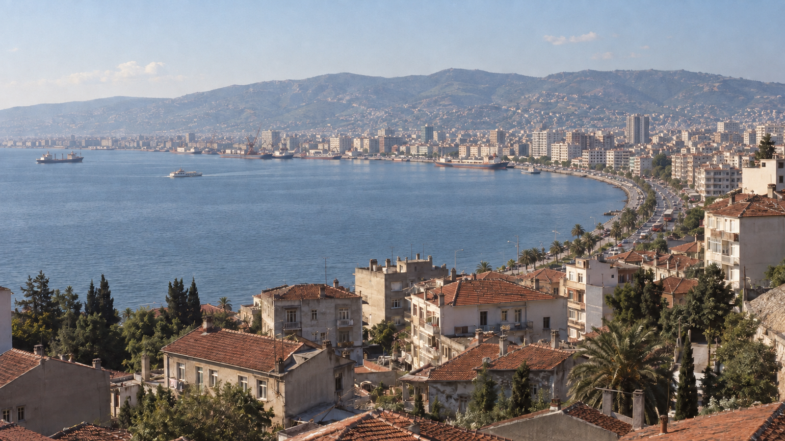 1990'larda aynı açıdan İzmir Körfezi'nin temsili görünümü